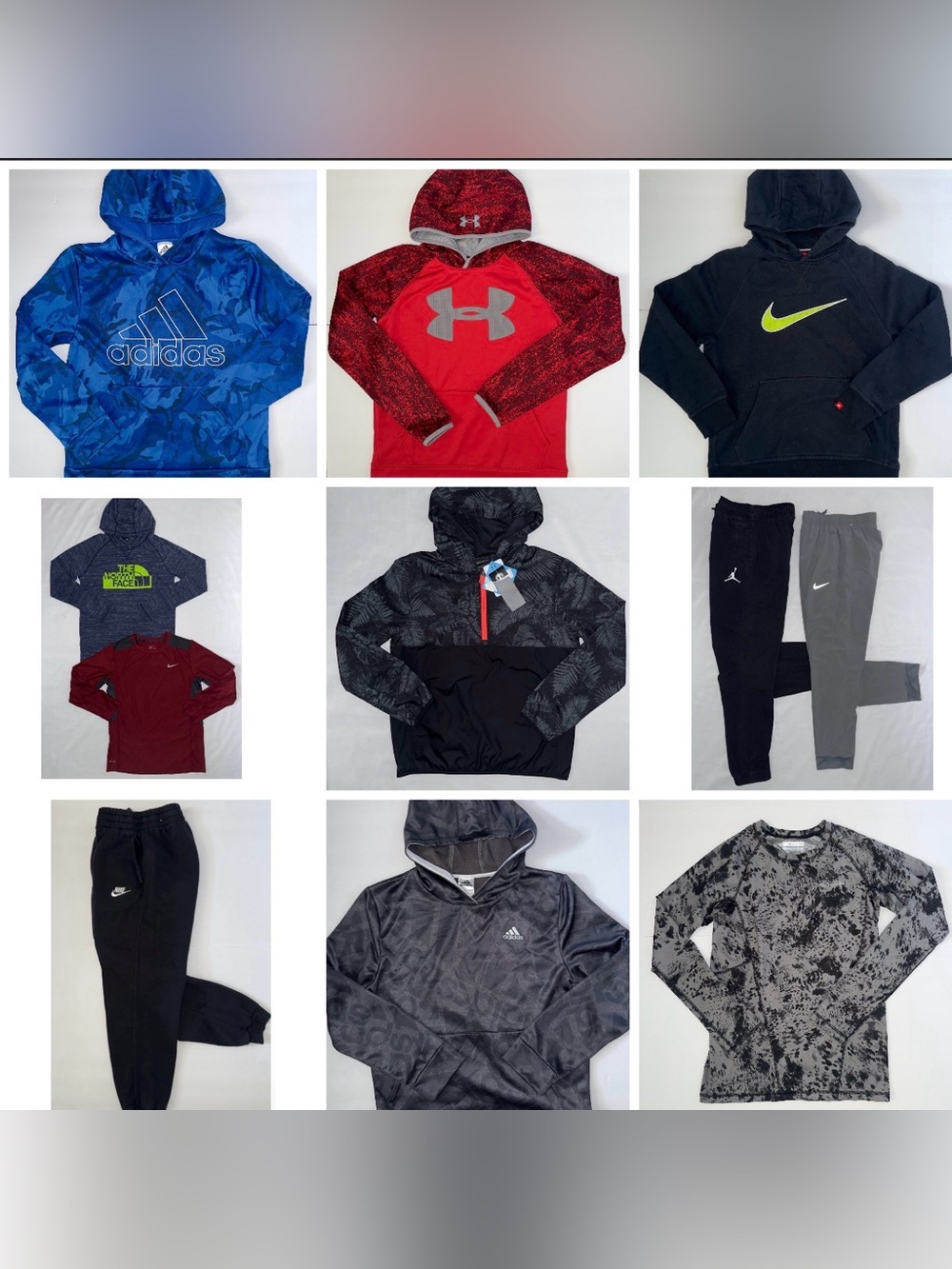BOYS BUNDLE Of 13 NIKE ADIDAS UA JORDAN  Long Sleeves Pants Hoodie Jacket Large